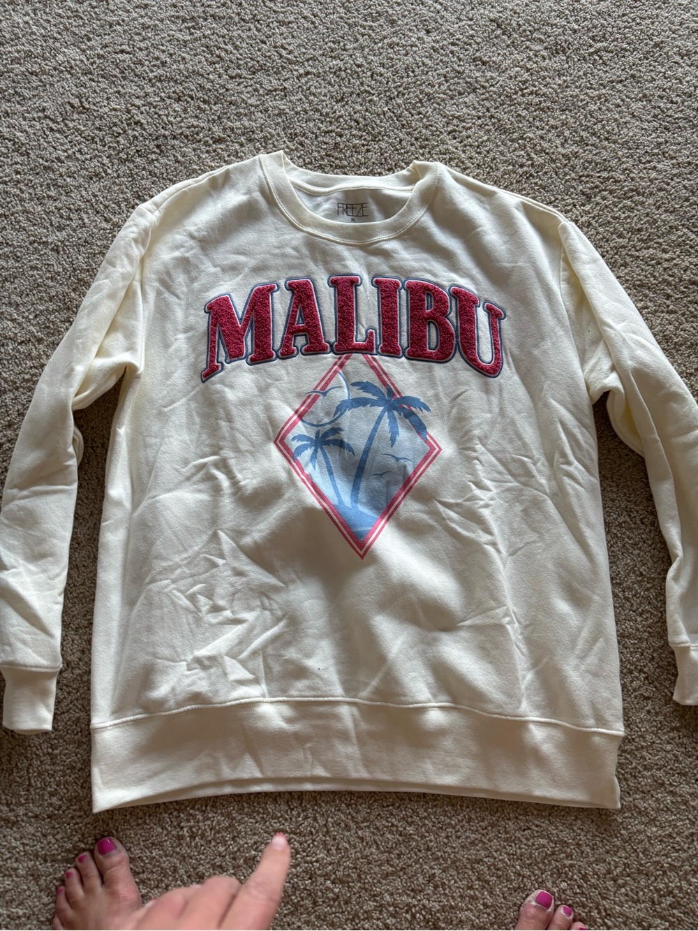 Freeze Malibu Crewneck Sweatshirt - Cream with Pink & Blue